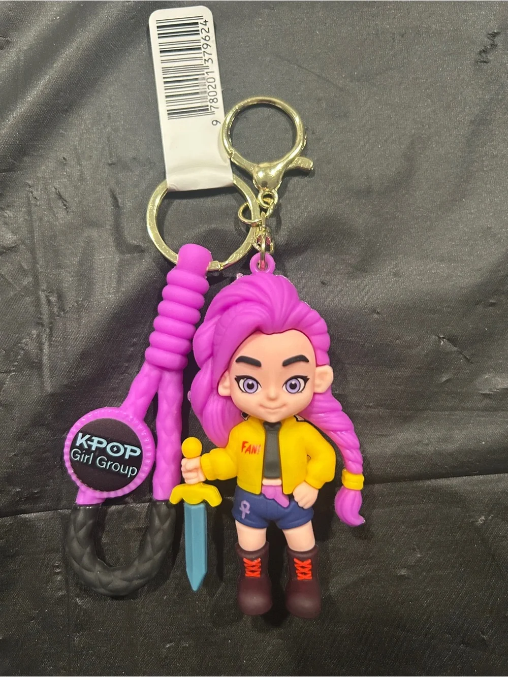 Purple-Haired K-Pop Girl Keychain Charm bag Accessory with Yellow Jacket